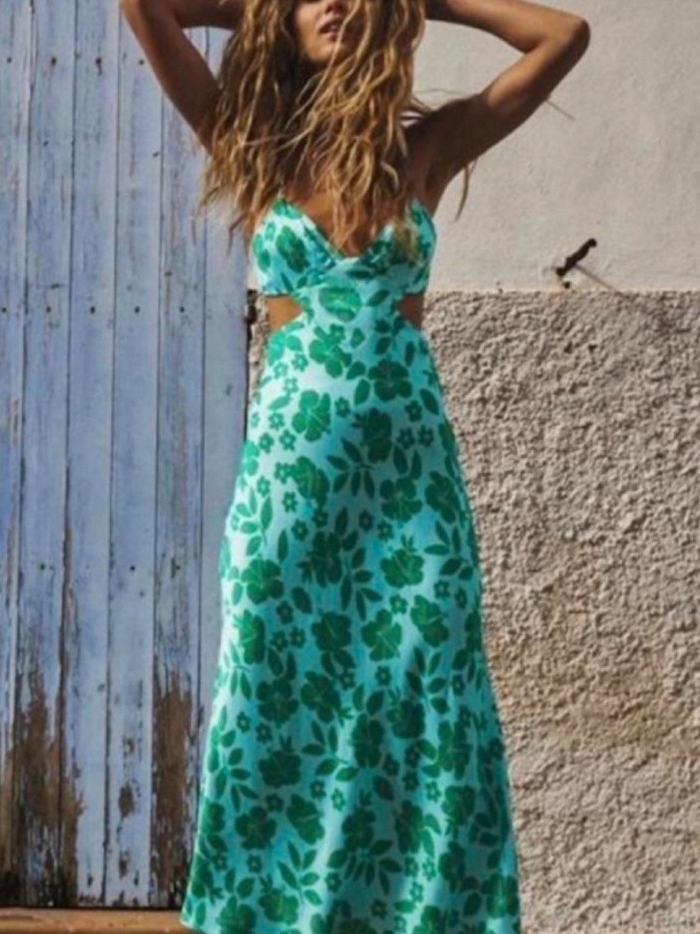 Zara Green Floral Cutout Maxi Dress - Picture 2 of 6